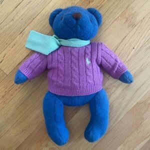 Vintage Ralph Lauren Knit Stuffed Teddy Bear: purple and blue
